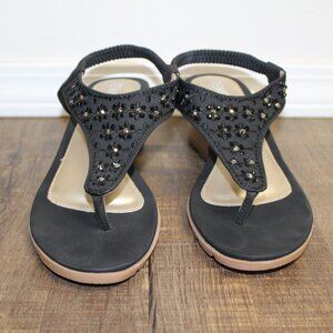 Temofon Black Wedge Slip On Sandals with Sparkly Flower details size 40/8.5